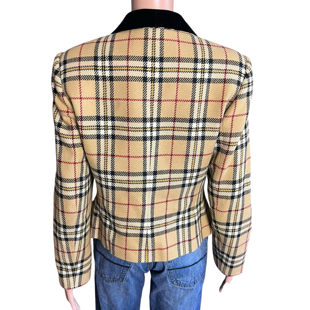 Le Suit Paris NY Women’s Double Breasted Plaid Velvet Collar Blazer 8 Cropped - Picture 3 of 6
